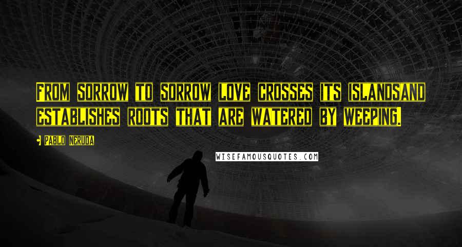 Pablo Neruda Quotes: From sorrow to sorrow love crosses its islandsand establishes roots that are watered by weeping.