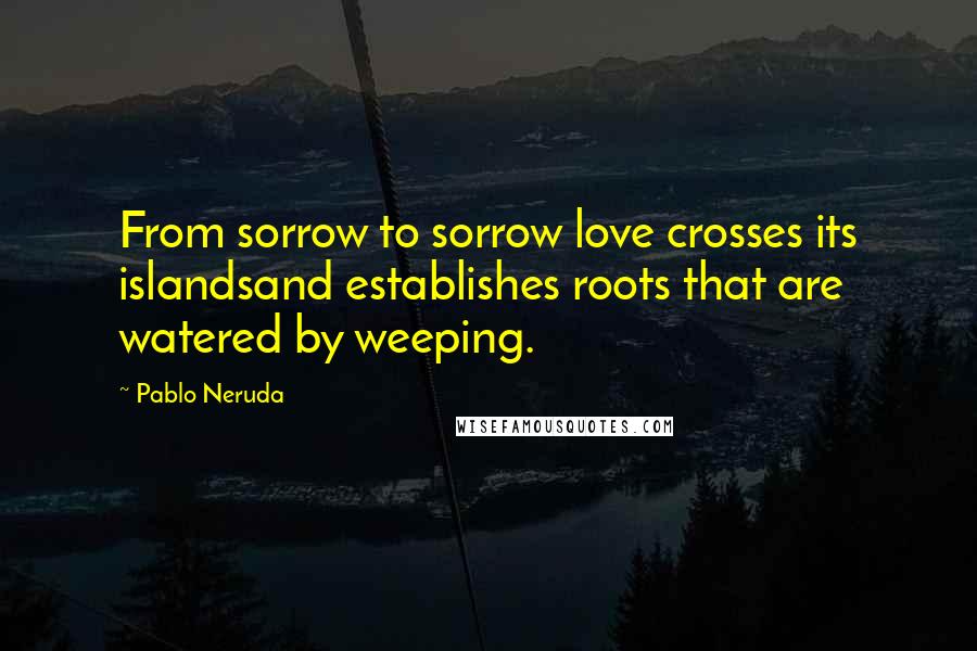 Pablo Neruda Quotes: From sorrow to sorrow love crosses its islandsand establishes roots that are watered by weeping.