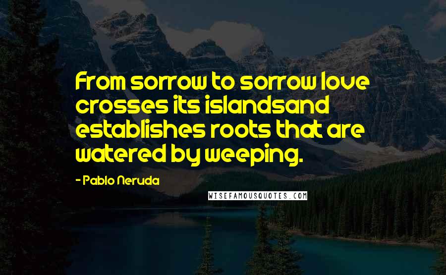 Pablo Neruda Quotes: From sorrow to sorrow love crosses its islandsand establishes roots that are watered by weeping.