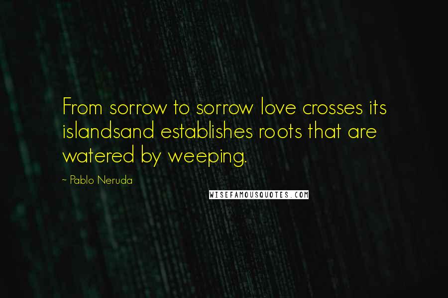 Pablo Neruda Quotes: From sorrow to sorrow love crosses its islandsand establishes roots that are watered by weeping.