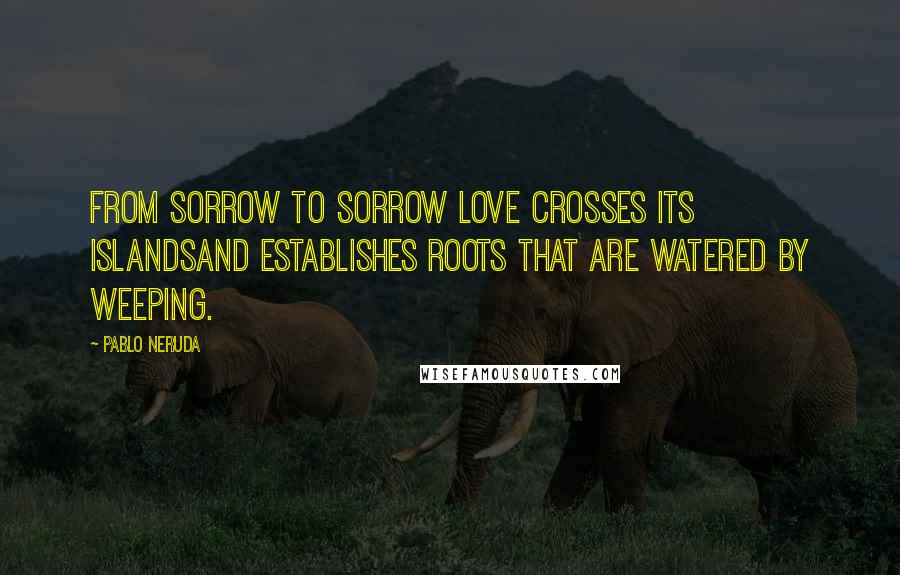 Pablo Neruda Quotes: From sorrow to sorrow love crosses its islandsand establishes roots that are watered by weeping.