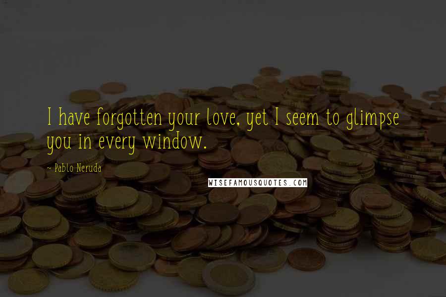 Pablo Neruda Quotes: I have forgotten your love, yet I seem to glimpse you in every window.