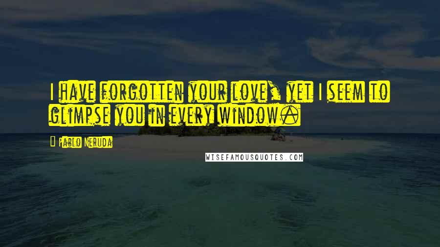 Pablo Neruda Quotes: I have forgotten your love, yet I seem to glimpse you in every window.