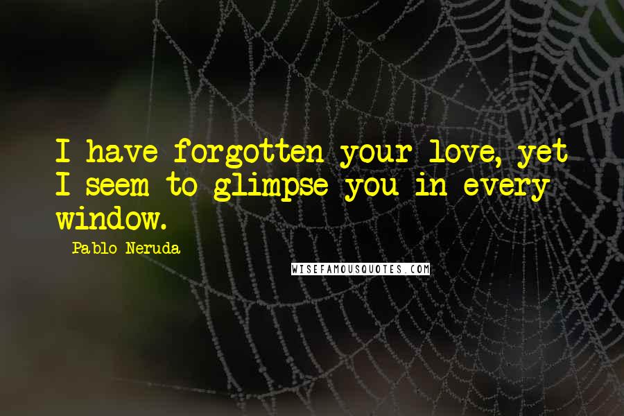 Pablo Neruda Quotes: I have forgotten your love, yet I seem to glimpse you in every window.