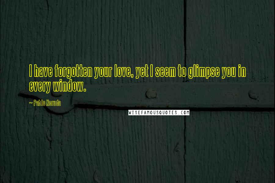 Pablo Neruda Quotes: I have forgotten your love, yet I seem to glimpse you in every window.