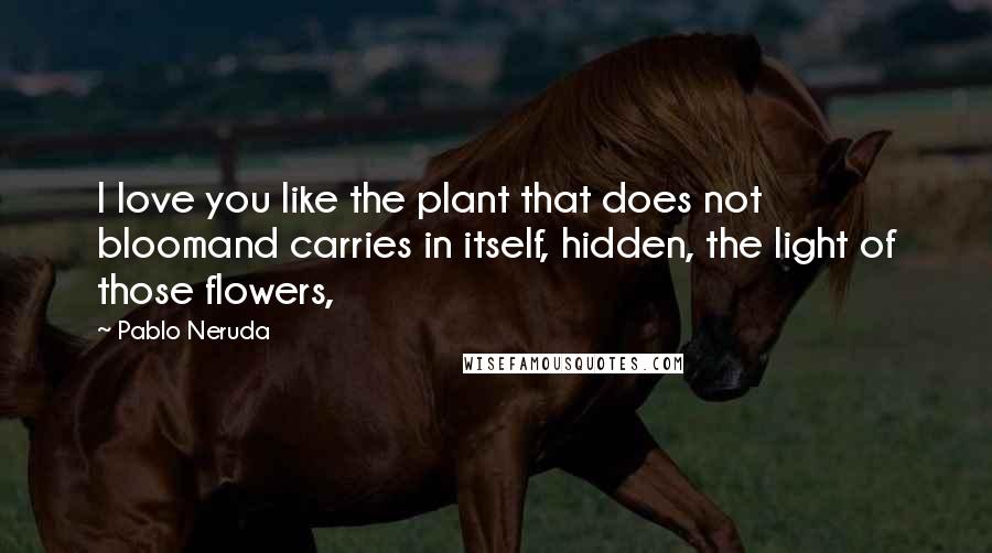 Pablo Neruda Quotes: I love you like the plant that does not bloomand carries in itself, hidden, the light of those flowers,