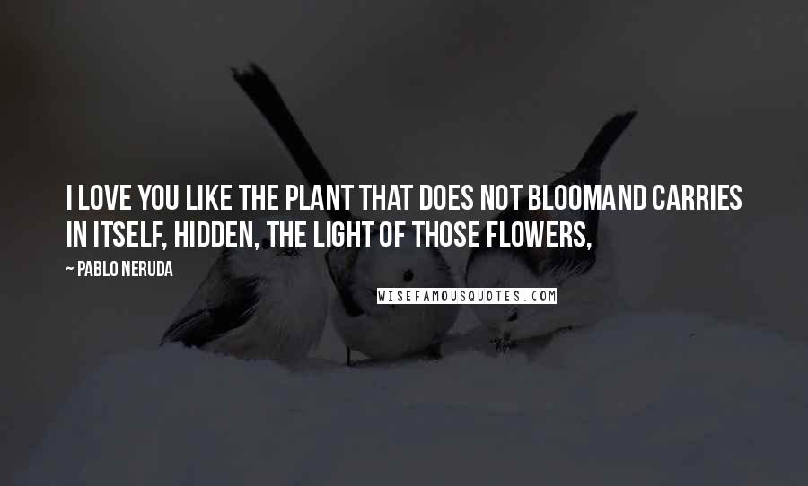 Pablo Neruda Quotes: I love you like the plant that does not bloomand carries in itself, hidden, the light of those flowers,