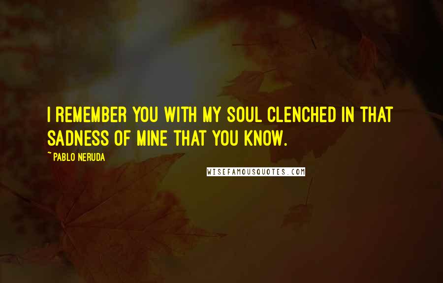 Pablo Neruda Quotes: I remember you with my soul clenched in that sadness of mine that you know.