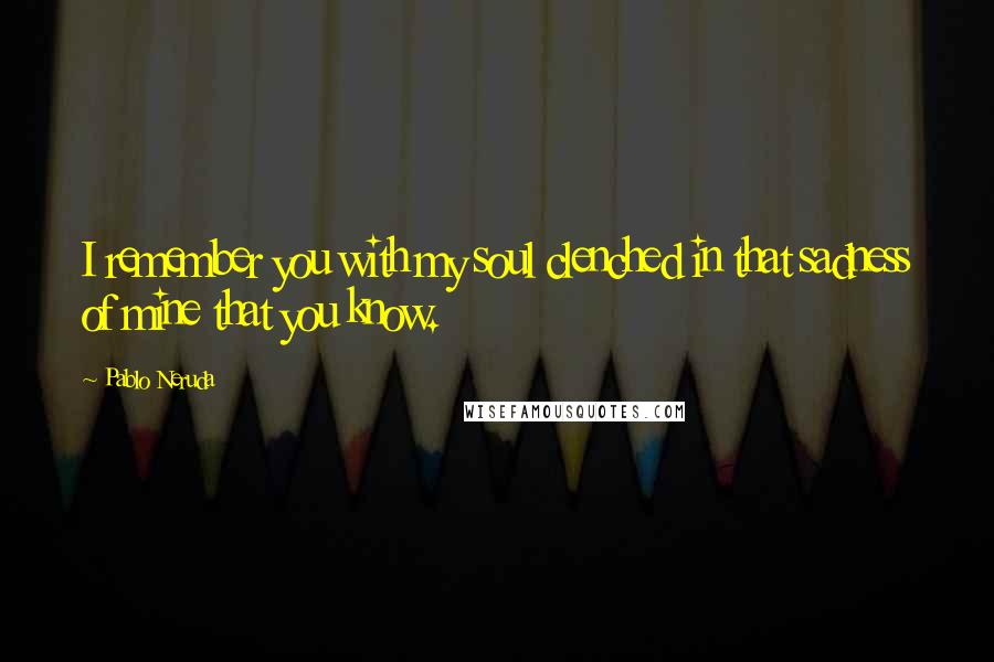 Pablo Neruda Quotes: I remember you with my soul clenched in that sadness of mine that you know.