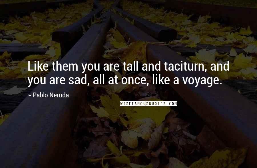 Pablo Neruda Quotes: Like them you are tall and taciturn, and you are sad, all at once, like a voyage.