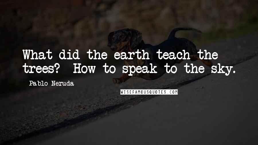 Pablo Neruda Quotes: What did the earth teach the trees?  How to speak to the sky.