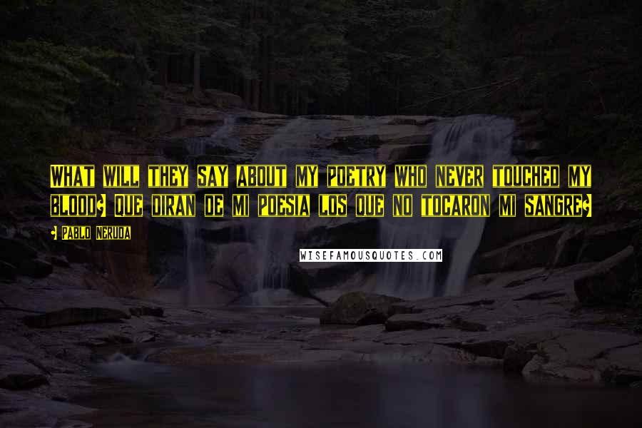 Pablo Neruda Quotes: What will they say about my poetry who never touched my blood? Que diran de mi poesia los que no tocaron mi sangre?