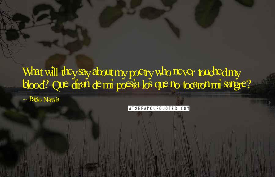 Pablo Neruda Quotes: What will they say about my poetry who never touched my blood? Que diran de mi poesia los que no tocaron mi sangre?