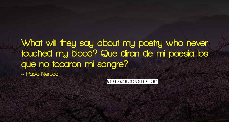 Pablo Neruda Quotes: What will they say about my poetry who never touched my blood? Que diran de mi poesia los que no tocaron mi sangre?