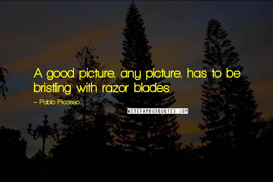 Pablo Picasso Quotes: A good picture, any picture, has to be bristling with razor blades.