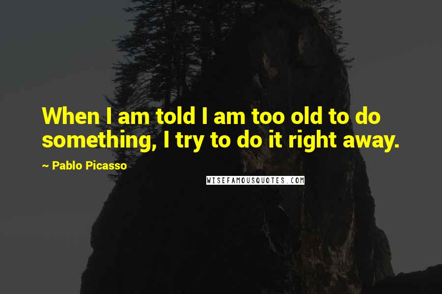 Pablo Picasso Quotes: When I am told I am too old to do something, I try to do it right away.