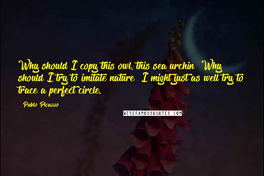 Pablo Picasso Quotes: Why should I copy this owl, this sea urchin? Why should I try to imitate nature? I might just as well try to trace a perfect circle.