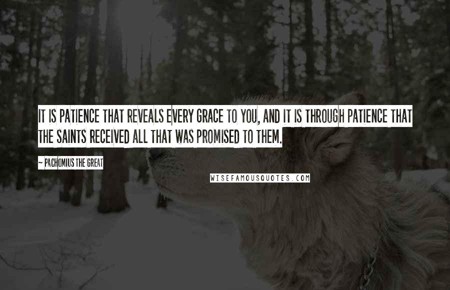 Pachomius The Great Quotes: It is patience that reveals every grace to you, and it is through patience that the saints received all that was promised to them.