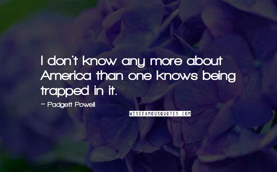 Padgett Powell Quotes: I don't know any more about America than one knows being trapped in it.