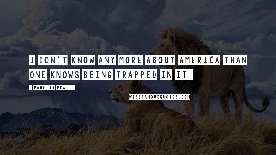 Padgett Powell Quotes: I don't know any more about America than one knows being trapped in it.