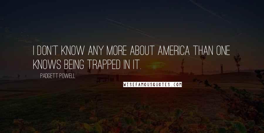 Padgett Powell Quotes: I don't know any more about America than one knows being trapped in it.