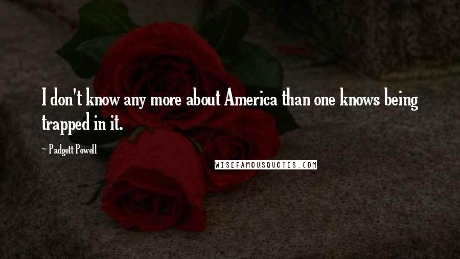 Padgett Powell Quotes: I don't know any more about America than one knows being trapped in it.