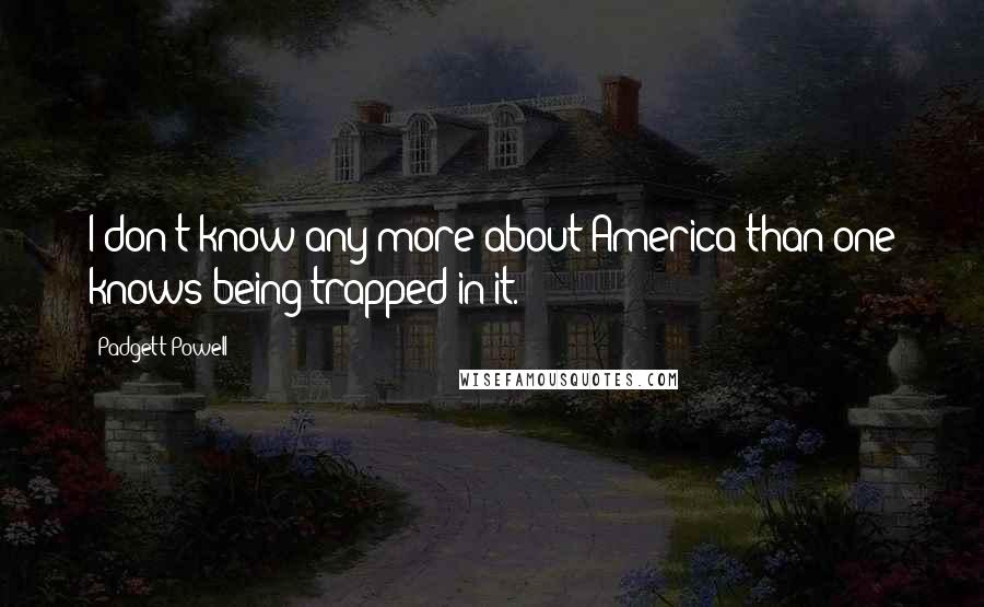 Padgett Powell Quotes: I don't know any more about America than one knows being trapped in it.