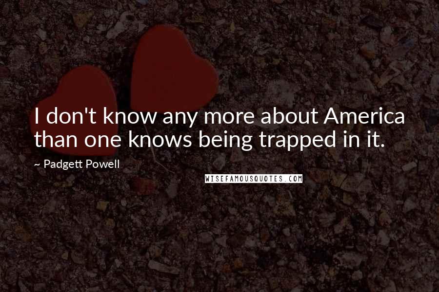 Padgett Powell Quotes: I don't know any more about America than one knows being trapped in it.