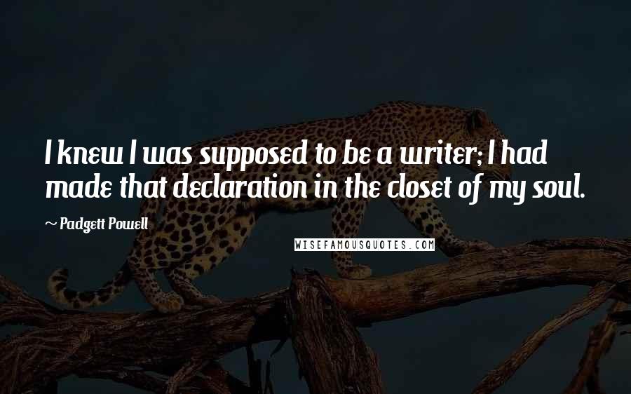 Padgett Powell Quotes: I knew I was supposed to be a writer; I had made that declaration in the closet of my soul.