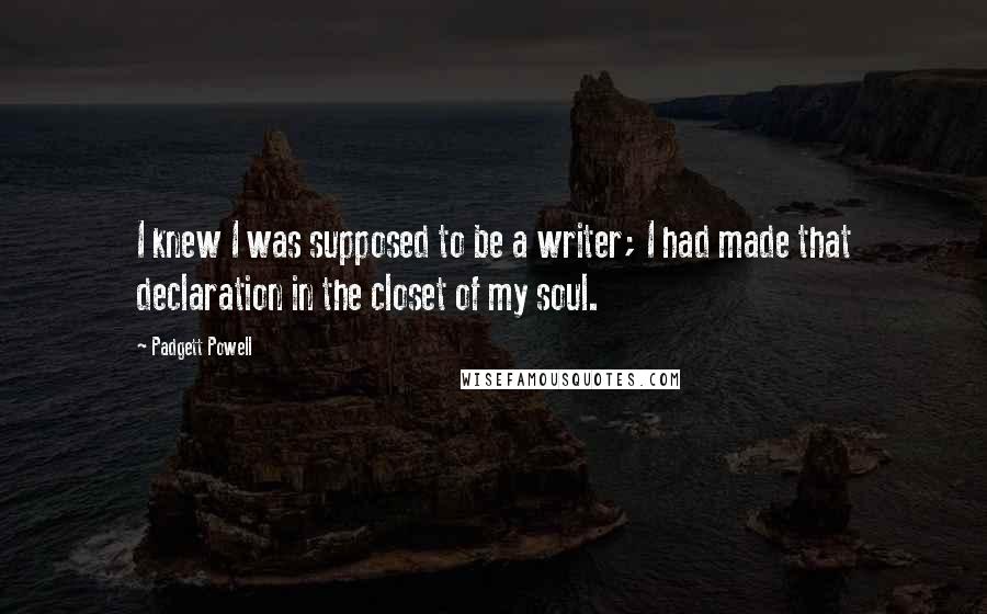 Padgett Powell Quotes: I knew I was supposed to be a writer; I had made that declaration in the closet of my soul.