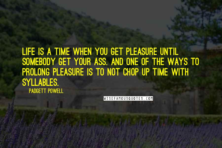 Padgett Powell Quotes: Life is a time when you get pleasure until somebody get your ass. and one of the ways to prolong pleasure is to not chop up time with syllables.