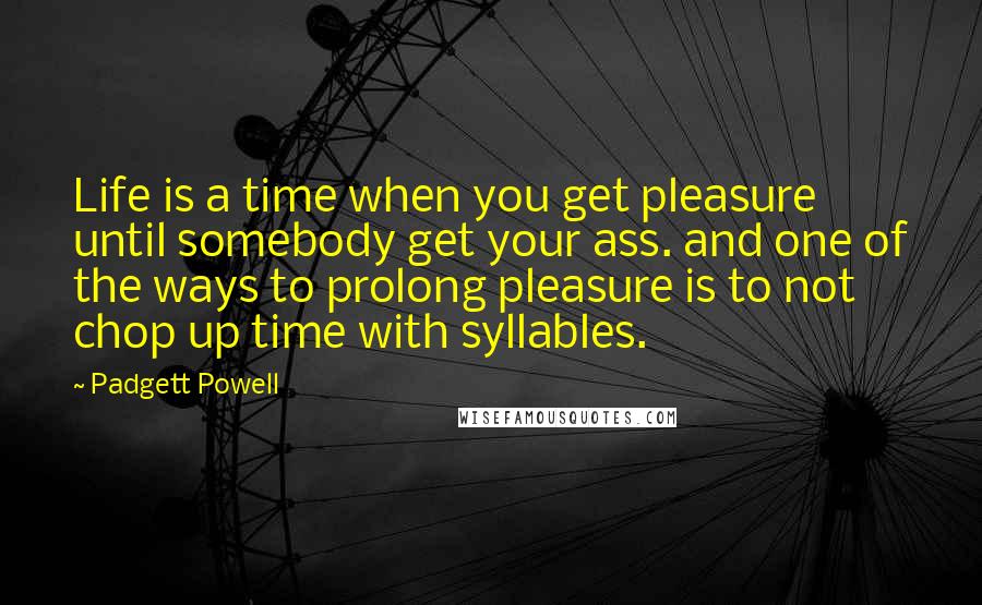 Padgett Powell Quotes: Life is a time when you get pleasure until somebody get your ass. and one of the ways to prolong pleasure is to not chop up time with syllables.