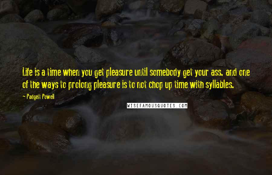 Padgett Powell Quotes: Life is a time when you get pleasure until somebody get your ass. and one of the ways to prolong pleasure is to not chop up time with syllables.