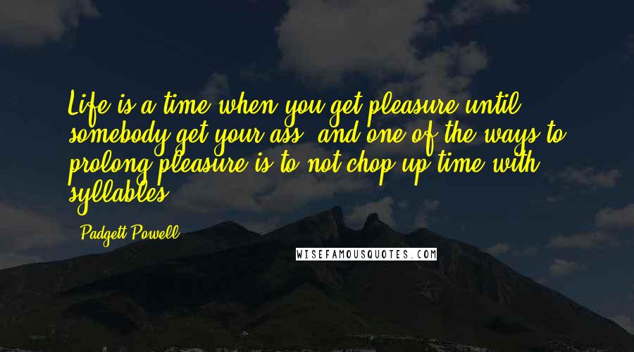 Padgett Powell Quotes: Life is a time when you get pleasure until somebody get your ass. and one of the ways to prolong pleasure is to not chop up time with syllables.