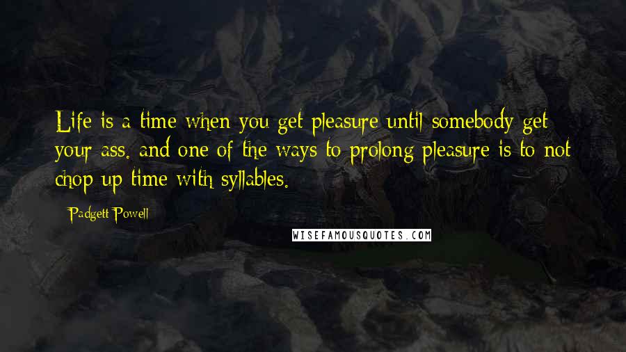 Padgett Powell Quotes: Life is a time when you get pleasure until somebody get your ass. and one of the ways to prolong pleasure is to not chop up time with syllables.