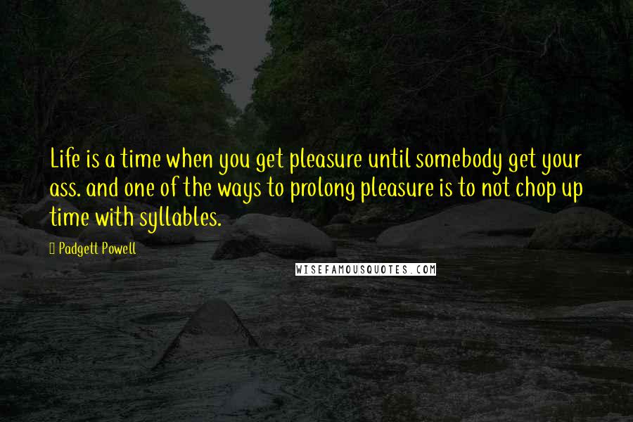 Padgett Powell Quotes: Life is a time when you get pleasure until somebody get your ass. and one of the ways to prolong pleasure is to not chop up time with syllables.