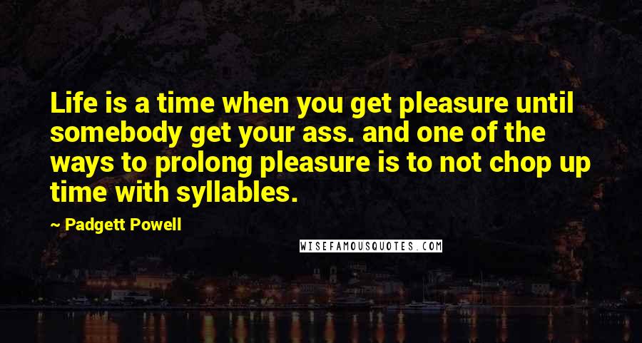 Padgett Powell Quotes: Life is a time when you get pleasure until somebody get your ass. and one of the ways to prolong pleasure is to not chop up time with syllables.