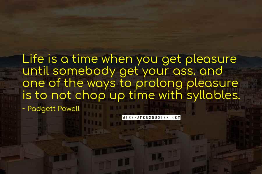 Padgett Powell Quotes: Life is a time when you get pleasure until somebody get your ass. and one of the ways to prolong pleasure is to not chop up time with syllables.