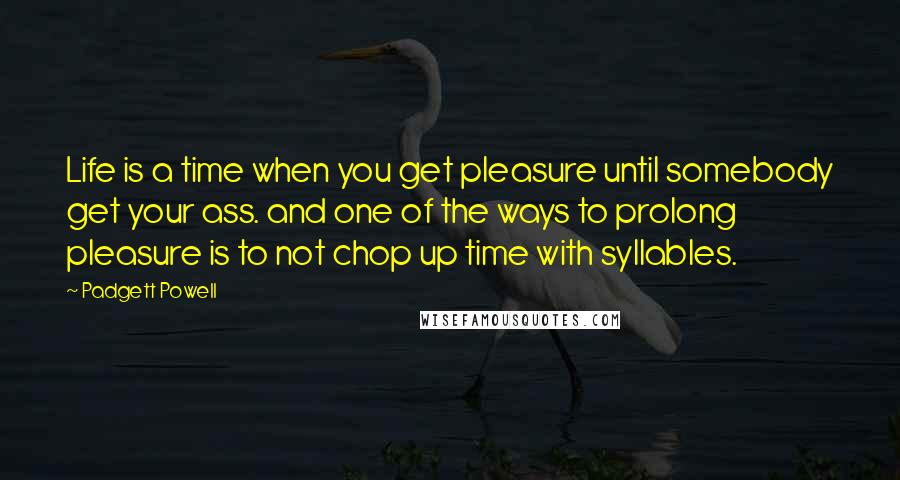 Padgett Powell Quotes: Life is a time when you get pleasure until somebody get your ass. and one of the ways to prolong pleasure is to not chop up time with syllables.