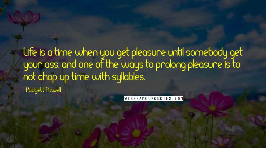 Padgett Powell Quotes: Life is a time when you get pleasure until somebody get your ass. and one of the ways to prolong pleasure is to not chop up time with syllables.