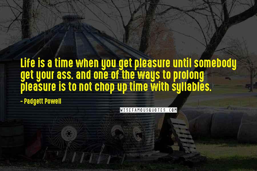 Padgett Powell Quotes: Life is a time when you get pleasure until somebody get your ass. and one of the ways to prolong pleasure is to not chop up time with syllables.