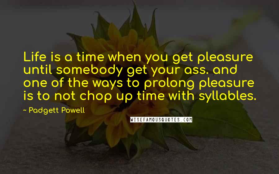 Padgett Powell Quotes: Life is a time when you get pleasure until somebody get your ass. and one of the ways to prolong pleasure is to not chop up time with syllables.