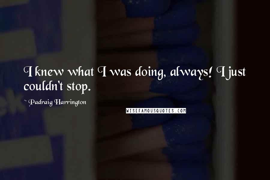 Padraig Harrington Quotes: I knew what I was doing, always! I just couldn't stop.