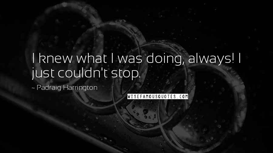 Padraig Harrington Quotes: I knew what I was doing, always! I just couldn't stop.