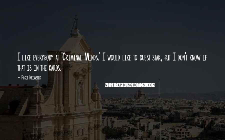 Paget Brewster Quotes: I like everybody at 'Criminal Minds.' I would like to guest star, but I don't know if that is in the cards.