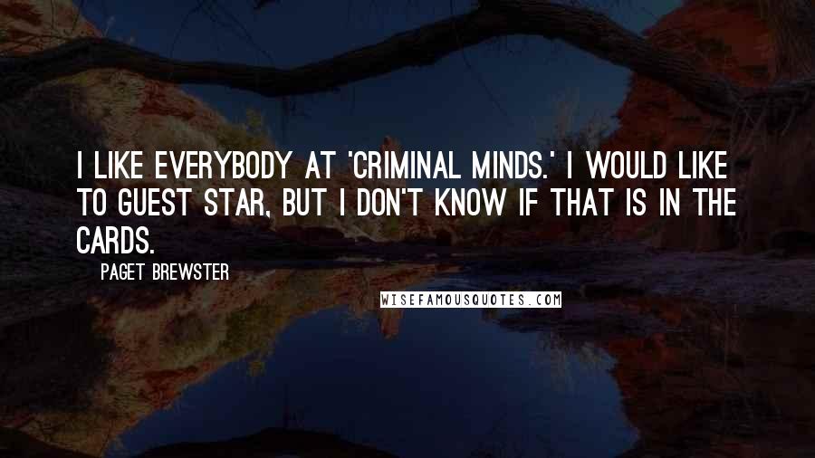 Paget Brewster Quotes: I like everybody at 'Criminal Minds.' I would like to guest star, but I don't know if that is in the cards.