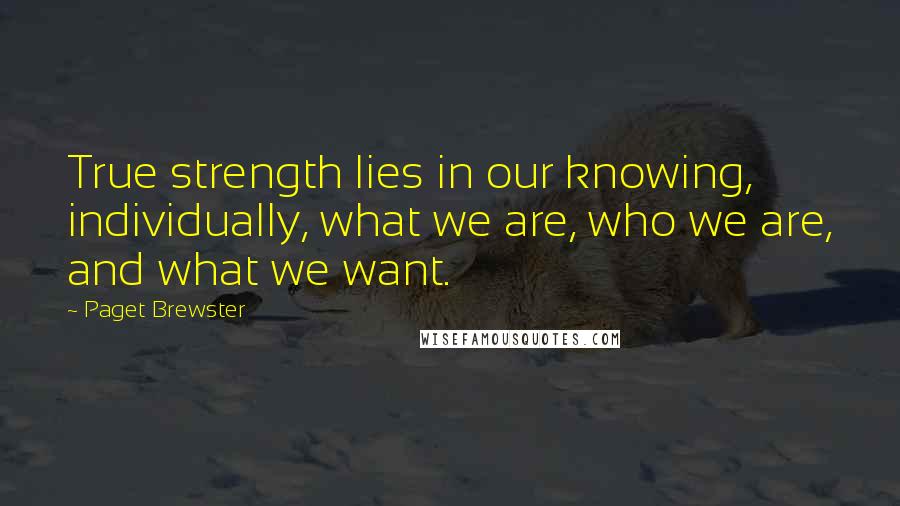 Paget Brewster Quotes: True strength lies in our knowing, individually, what we are, who we are, and what we want.