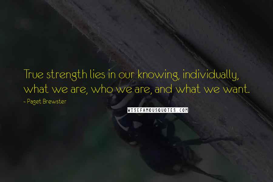 Paget Brewster Quotes: True strength lies in our knowing, individually, what we are, who we are, and what we want.