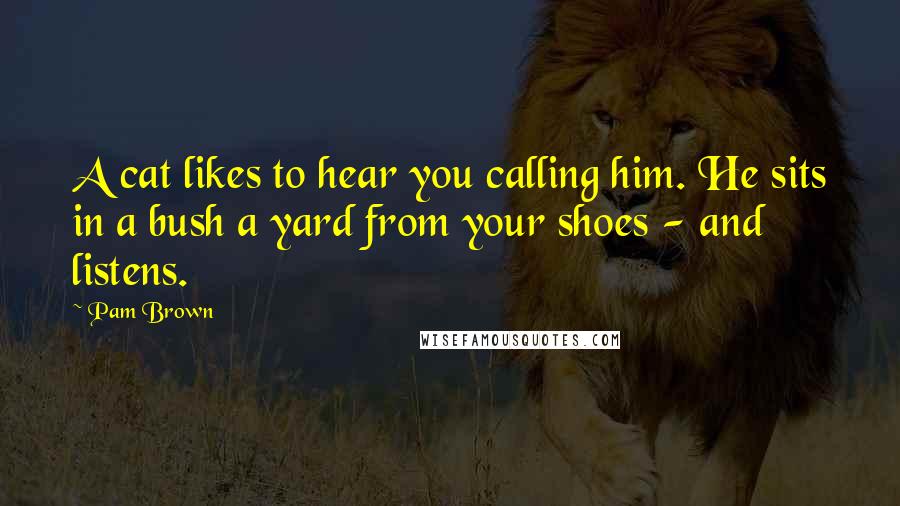Pam Brown Quotes: A cat likes to hear you calling him. He sits in a bush a yard from your shoes - and listens.
