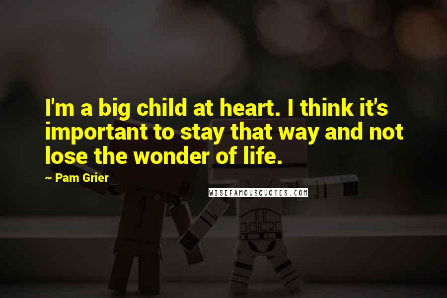 Pam Grier Quotes: I'm a big child at heart. I think it's important to stay that way and not lose the wonder of life.